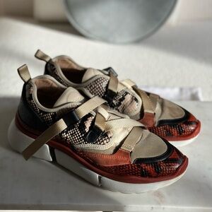 Chloe Animal Print Mesh Accent Leather Sneakers - Sz 40/US9